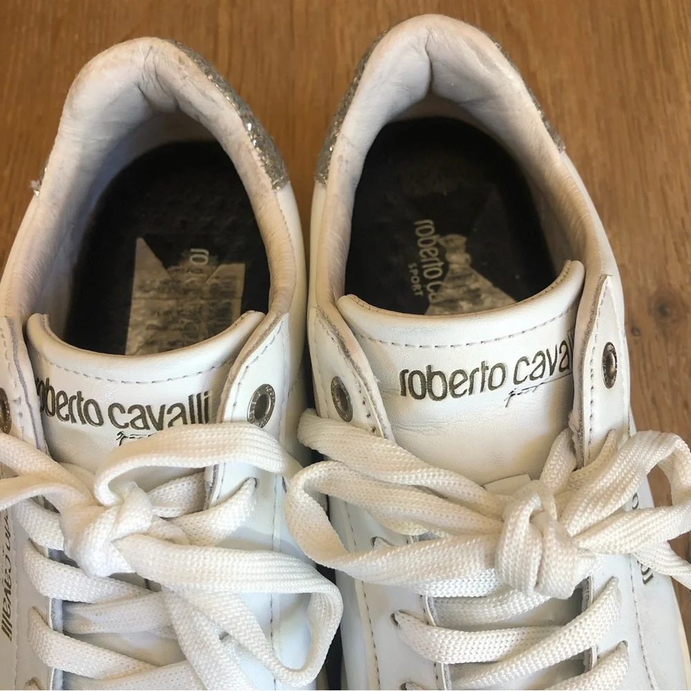 🔥Roberto Cavalli Sport WHITE glitter heel low top sneakers sz7.5 price firm